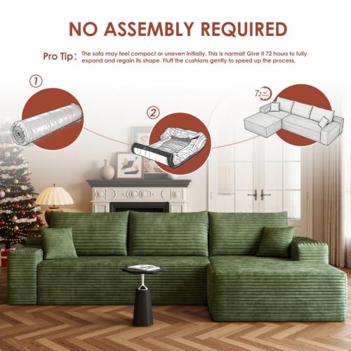 Image of Boneless Couch, Modular Sectional Couches for Living Room, U-Shaped Cloud Couch Sofa with Deep Seat, Fluffy Corduroy Upholstered Corner Sofa