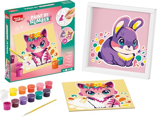 Maped Creativ - Peinture au numéro - Chat et Lapin - Activité de peinture pour Enfants -kit de peinture par numéros - Loisir créatif - Dès 7 Ans