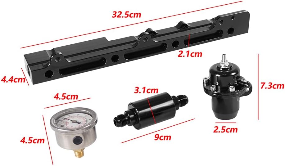 Fuel Pressure Regulator Gauge Fuel Rail Aluminum Kit Fit for Acura/for Honda Integra Civic B16 B18 B20 Si LS GSR B-Series - (Color: Black, Style: A)