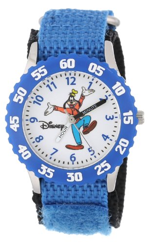 Disney Kids' Bezel Stainless Steel Time Teacher Analog Nylon Strap Watch