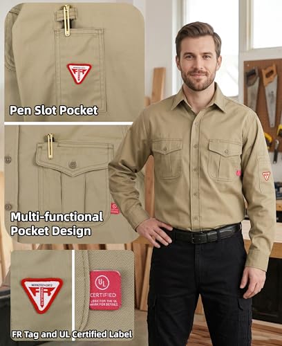 Image of TICOMELA Men's FR Welding Shirt Button-Down 7.5oz 100% Cotton NFPA2112 CAT2