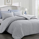 BEDELITE Queen Comforter Set - Comforter Full Size Light Grey Soft Bedding Comforter Set, Gray Comforter Cationic Dyeing Striola Pattern Reversible(1 Comforter 88x88 in, 2pillow Shams 20x26 in)