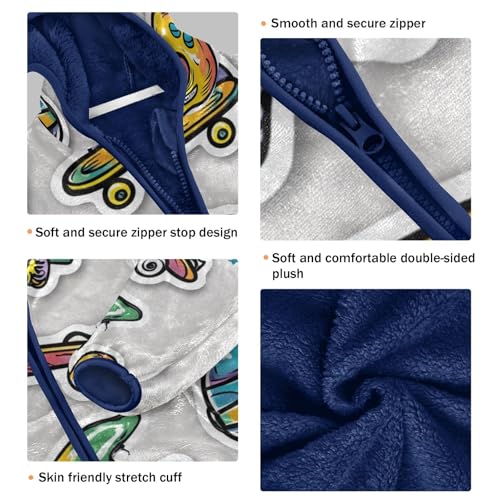 Retro Skateboarding Badges Girls Fleece Jacket Girls Fall Jacket Girls Zip Up Hoodie Girls Sherpa Jacket 2-10T3