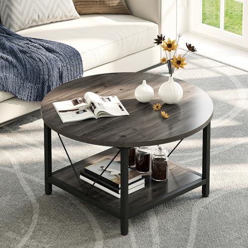 YITAHOME Coffee Tables for Living Room, Round Small Coffee Table with Storage, 2 Tier Modern Coffee...