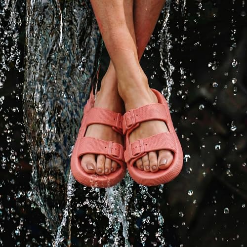 Image of CUSHIONAIRE Fame Pillow Recovery Sandals for Women, Adjustable Double Buckle Waterproof EVA Cloud Slides for Women