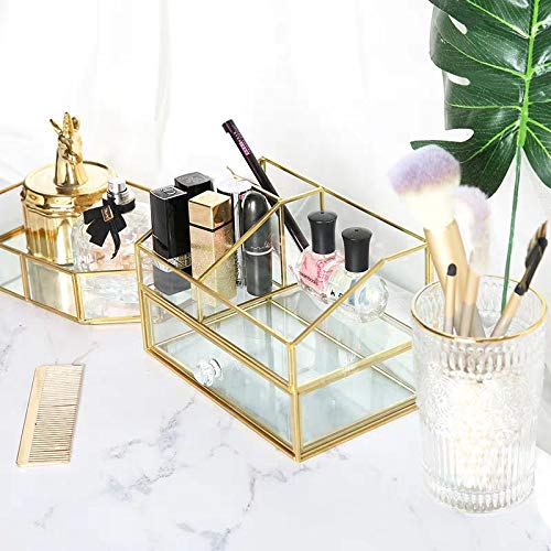 SLHEQING Luxury Gold Makeup Organizer with Drawers, Glass Dressing Table Organiser, Ideal for Vanity and Bathroom - Image 4