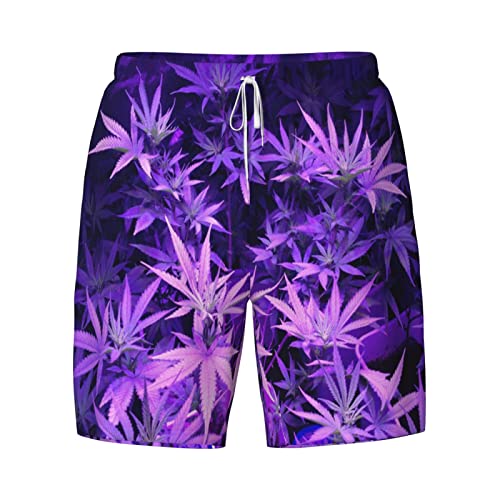 Purple Weed Marijuana Leaf Men's Double Layer Swim Trunks Beach Shorts with Compression Liner Swimwear 7