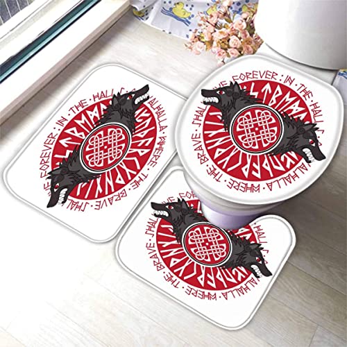 Badematte Wikingerwolf Weiß Norwegischer Runenkreis Badematten Set rutschfest Waschbar Badgarnitur 3teilig - WC… – Bild 5