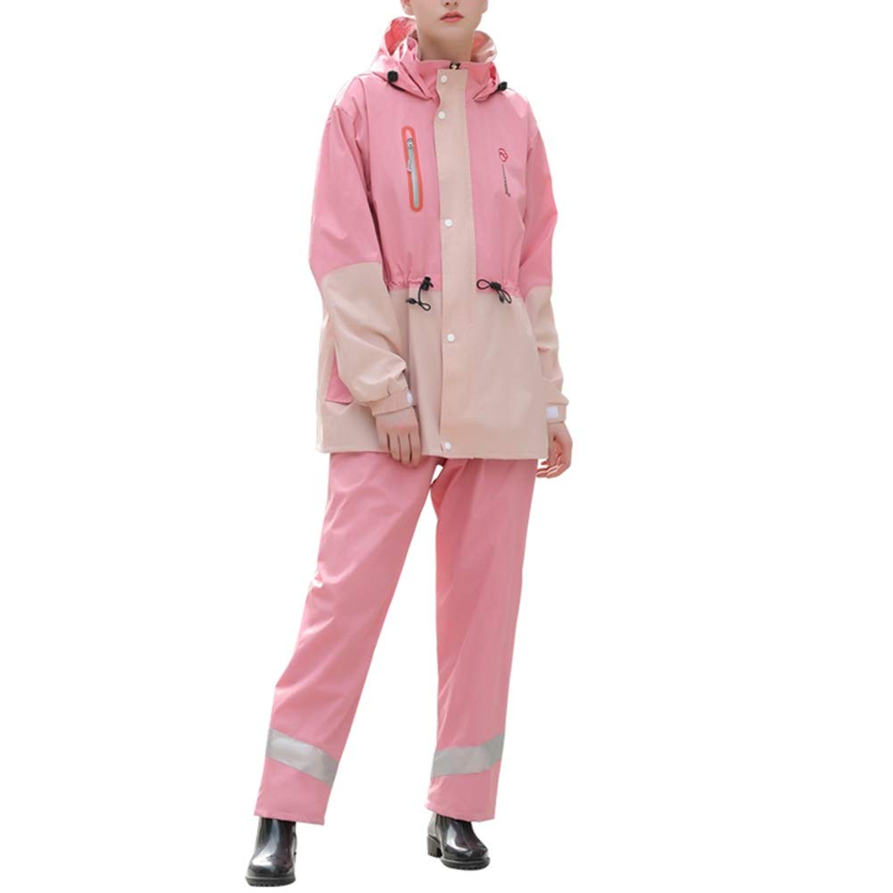Wasserdichter Anzug Regenjacke Männer Frauen Regenanzug Regenmantel mit Kapuze wasserdichte Jacke/Hose Regenbekleidung Schneemantel Ski (Farbe : Rosa, Größe : L)