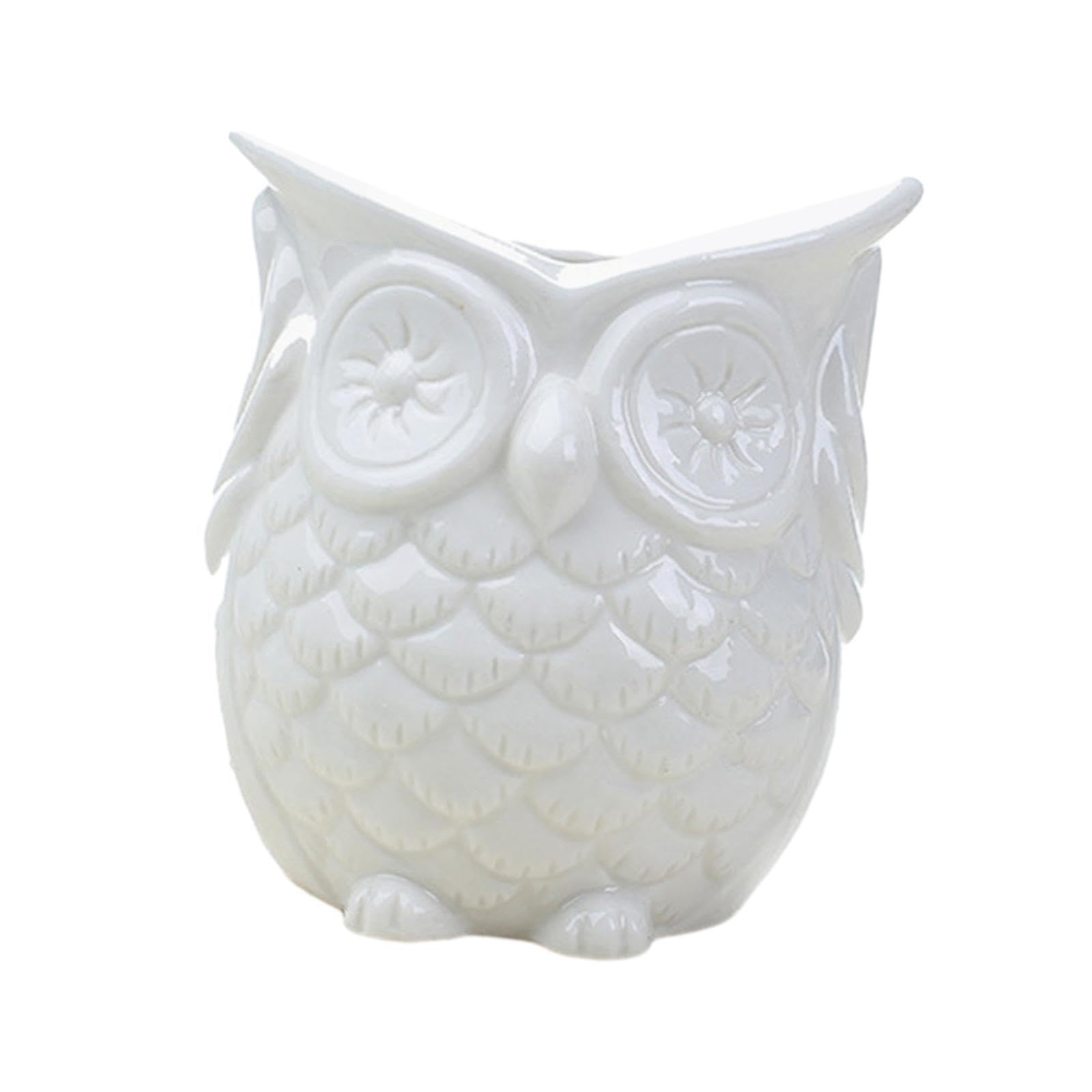 QUXVUIS Ethereal Owl Shape Ceramic Pot Stylish Flowerpot No listen White