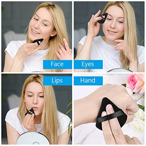 Vista 7 de 12 polvos de polvo, 2.76 pulgadas, algodón puro, suave, triangular, cuña, polvo para polvo, mineral, polvo corporal, algodón, terciopelo, base