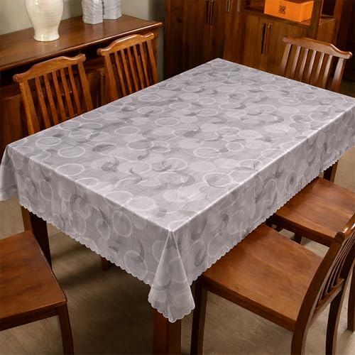 Image of Dakshya Industries PVC Waterproof Table Cover 6 Seater 54x78 Inch - Washable Oil & Stain Resistant Dining Table Cover (Silver)