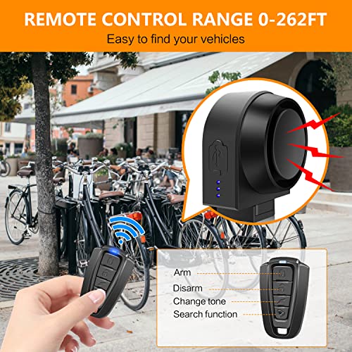 Bike Alarm with Remote USB Charging 115dB Anti-Theft Vibration Sports Bike Alarm IPX5 Waterproof Vehicle Security Alarm System for Bike Motorcycle Electric Scooter - Image 5
