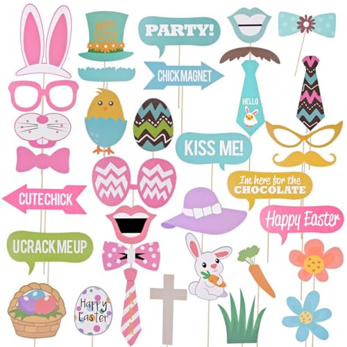 Easter Photo Booth Props,35Pcs Set of Happy Easter Egg Bunny Selfie Photobooth...