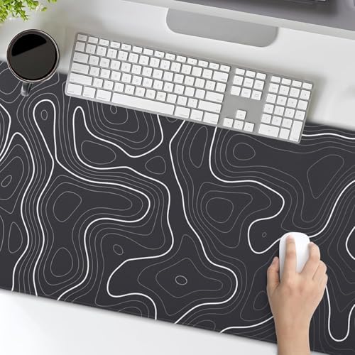 Image of Saco XXL Gaming Mouse Pad for PC - Large Desk Mat 900x400x3mm, Extended Non-Slip Rubber Base, Waterproof Surface, Topographics Design, Big Keyboard Mouse Pad for Office & Home Setup