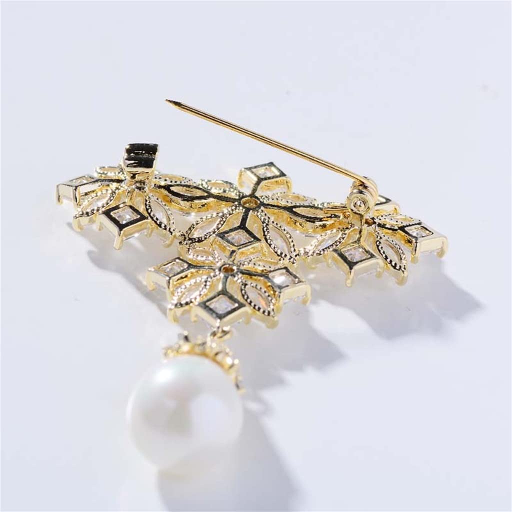 Broche Brillante con Forma de Gota de Agua y Perlas de imitación, Pin de Solapa para Bufanda de Metal de Lujo para Mujer