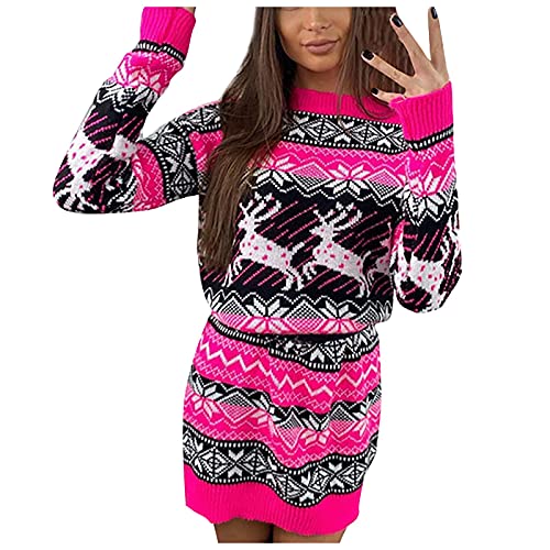 Kleid Weihnachten Damen Festlich Elegant Strickkleid Damen Winter Midi Weihnachtskleid Damen Strick Gestreift Weihnachtspullover Lustig...
