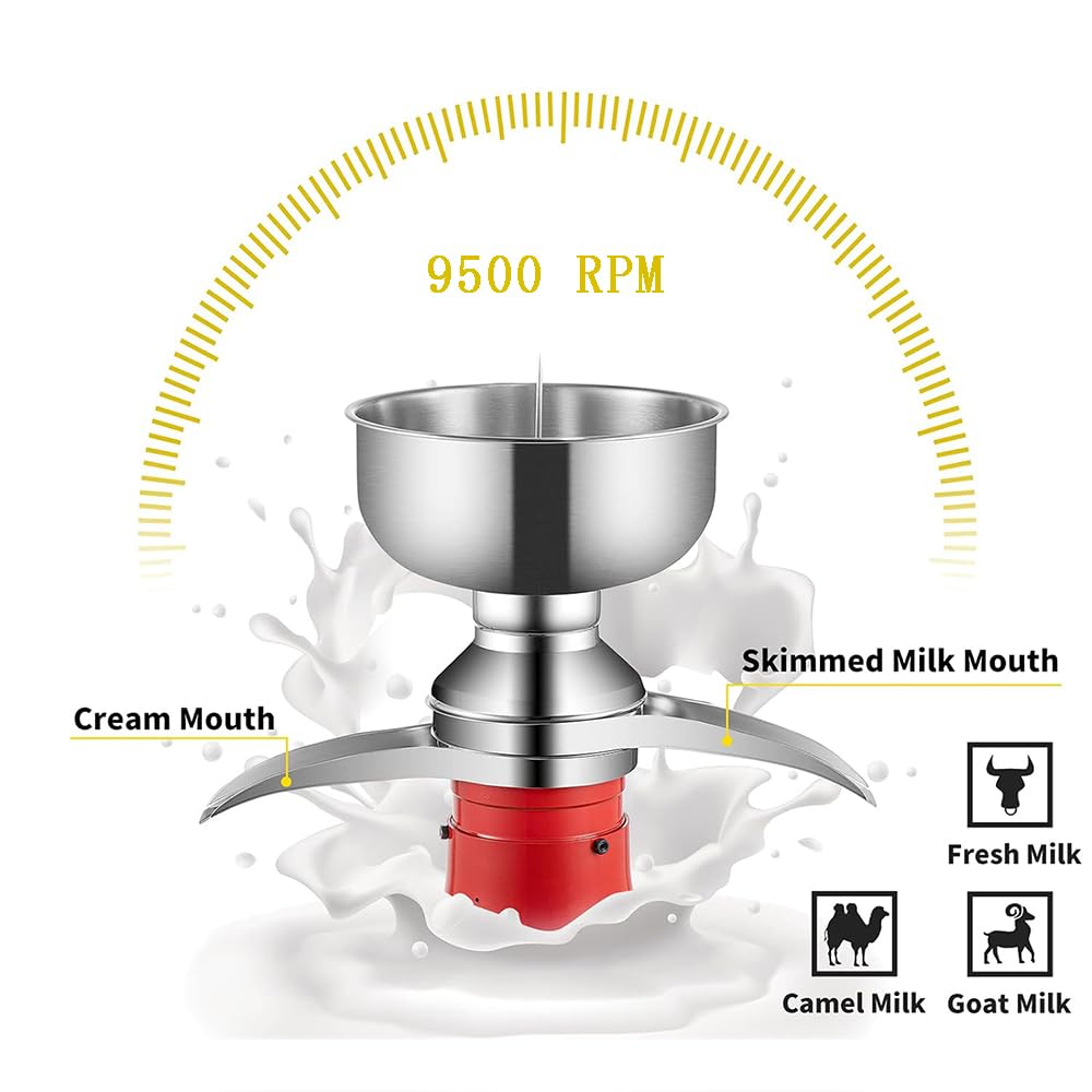 Separatore di crema per latte, separatore centrifugo ad alta velocità da 50 l/h, 9500 giri/min, trasforma il latte intero in latte scremato, ideale per aziende agricole e lattiero-caseari