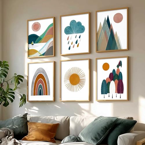 Image of kotart Boho Art Home Decoration Paintings With Frame For Living Room Bed Room Hotel Wall Decor Digital Reprint Set Of 6 (13X17 inch)