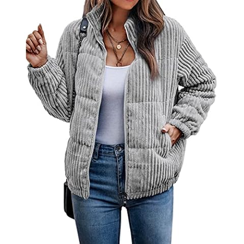 ASOMI Winterjacke Damen Warm Fleecejacke Langarm Reißverschluss Jacke Herbst-Wintermantel mit Taschen Grau Medium Cover