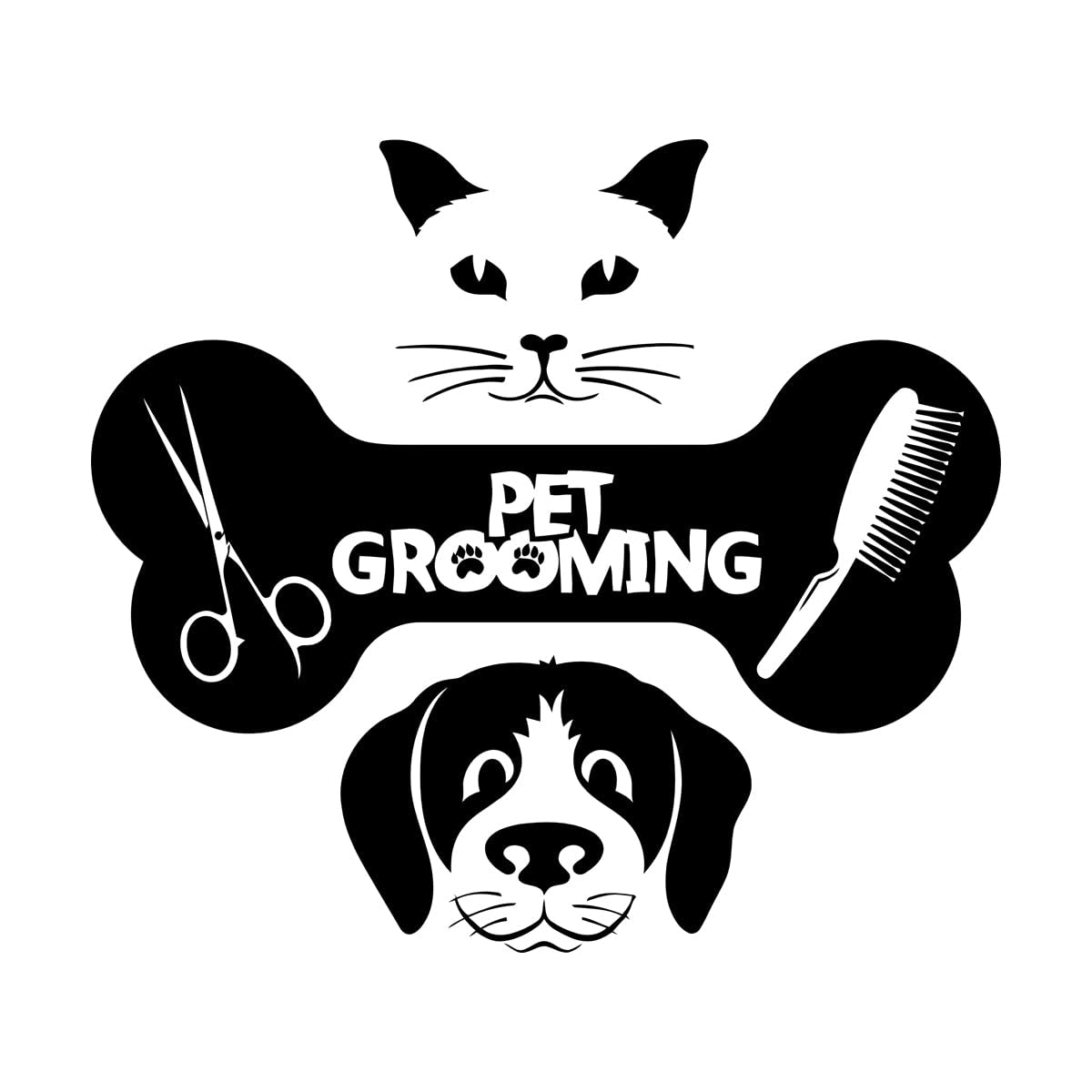 Vinyl Wall Decals Pet Grooming Pet House Animal Dog Cat Bone 36x41.6cm Equipped with Transfer Film kit Small Black