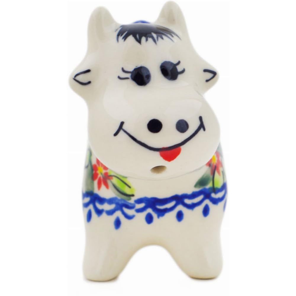 Authentic Polish Pottery Cow Shaped Creamer in Elegant Garland Design Handmade in Boles?awiec Poland by Ceramika Bona + Certificate of Authenticity