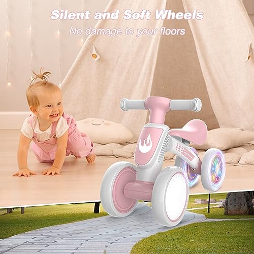 Image of Colorful Lighting Baby Balance Bike Toys for 1 Year Old Girl Gifts, 10-36 Month Toddler Balance Bike, No Pedal 4 Silence Wheels & Soft Seat First Bike, One Year Old Girl Birthday Gifts