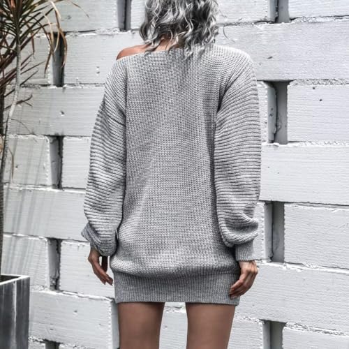 Image of Crew Neck Long Sleeve Sweater Mini Dress, Casual Knit Dress | Soft acrylic sweater mini with crew neck and long sleeves, cozy for winter, work, holidays and daily wear