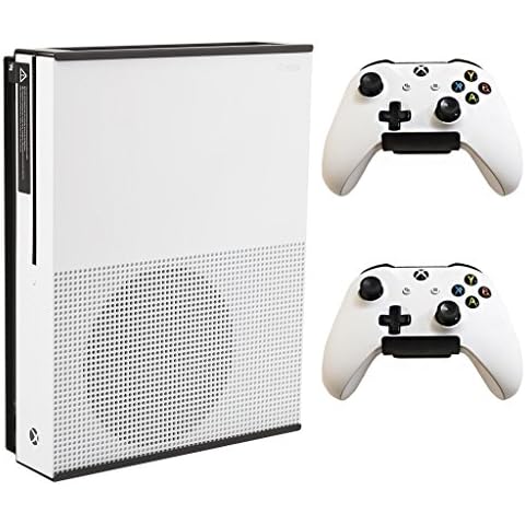 HIDEit Mounts X1S Black Bundle, Wall Mount for Xbox One S and Two Controller Wall Mounts to Safely Store Your Xbox One S and Xbox Controllers Near or Behind TV Cover