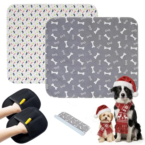 2PC Puppy Pee Pads with Pheromones Washable Puppy Training Pads for Dogs Reusable Puppy Potty Pads for Dogs and Cats(with Pet Hair Removal Gloves)