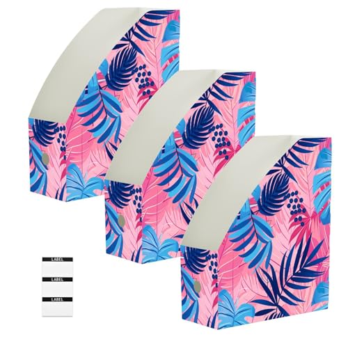 Porte-revues pliables lot de 3 pour dossiers de bureau au motif feuilles de palmier pastel