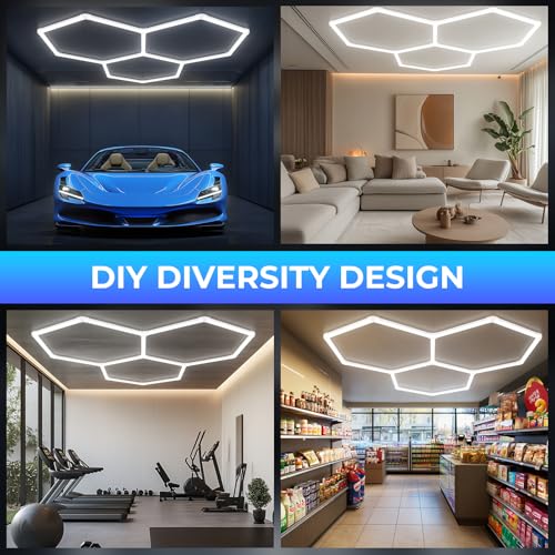 Hexagon Garage Lights-128W LED,5000K 14080LM Updated Bigger Size 16 Pack Lights for Car Detailing,Workshop,Basement,Gym,Bar - image 8