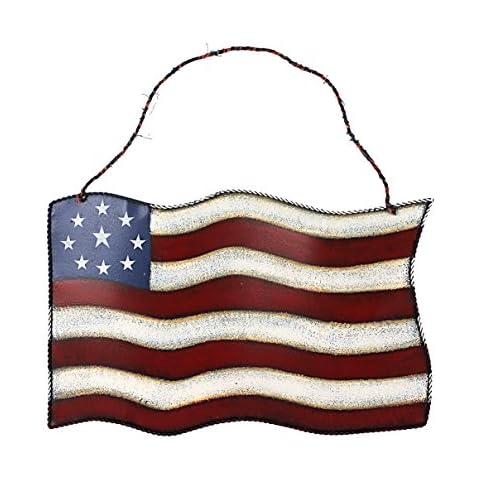 Grace Home Metal American Glory Flag Wall Art Hanging Patriotic Decoration Vintage Star Stripes Flag Memorial Day Door Wreath Patio Yard Outdoor 4th of July Decorations (American Flag) (15"X10") Cover