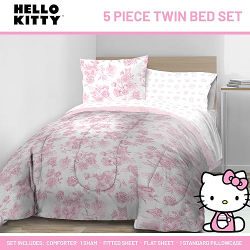 Image of Jay Franco Comforter Set Includes Sheets and Pillow Covers - Soft and Cozy Bed Set for Stylish Room Decor, Official Licensed Product, Multi - Hello Kitty, 5 Piece Twin