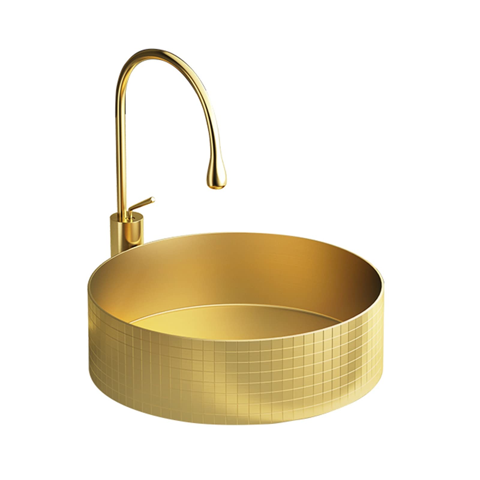 Vessel Sink Bathroom Vessel Sinks, 15.7" Round Countertop Bathroom Sink, Modern Luxury Golden Stainless Steel Lavatory Vanity Bowl Sink Washing Art Basin With Faucet Bathroom Vessel Sink