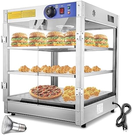 WeChef 3-Tier Pizza Warmer Countertop Commercial Food Warmer Display w/Removable Trays Light Bulb Pastry Display Case for Restaurant Cafe Buffet 110V 750W