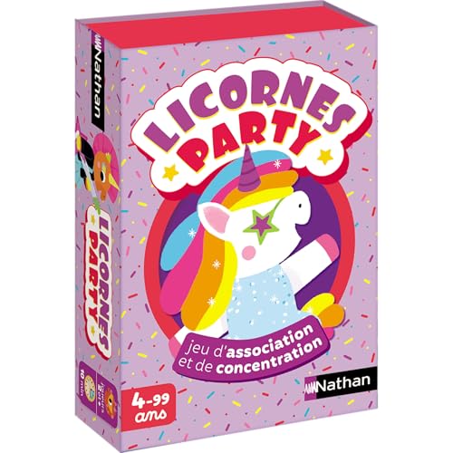 Nathan - Licornes Party , Jeu de Cartes Pour Enfant dès 4 ans , Jeu d'Association et Mémoire , thème Licornes , Règles Simples , Famille et Enfants , 2...