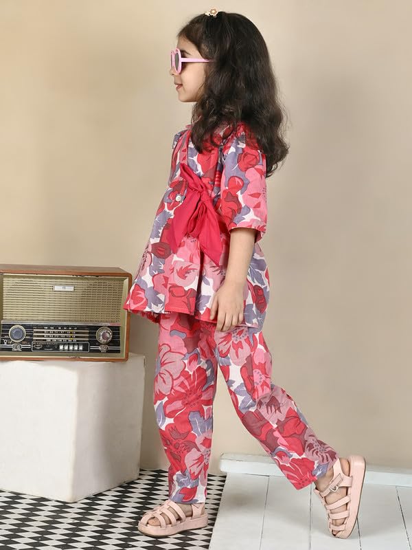 Image of superminis Girls Cotton Abstract /Floral /Striped Print Top And Shorts /Pant Clothing Set