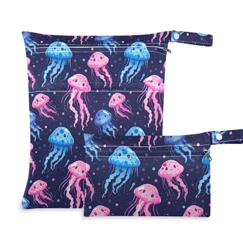 Coikll Wet Dry Bags for Cloth Diaper 2 Pack Waterproof Yoga Gym Bag for Swimsuit Wet Clothes Baby Items-?Colored Jellyfish?