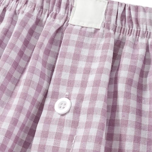 Image of Sumleno Womens Y2k Aesthetic Boxer Shorts Plaid Elastic Waist Lounge Pj Bottoms Summer Casual Gingham Pajamas Shorts