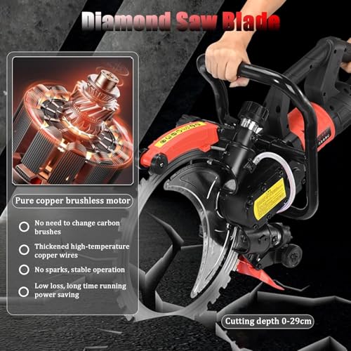 Image of 12000W Wall Chaser Concrete Cutter, 16 inch Electric Concrete Cutter Ring Saw, Cortadora de Concreto, Water Fed Dust Suppression, Wet Saw for Stone Cutting, Rebar, Marble