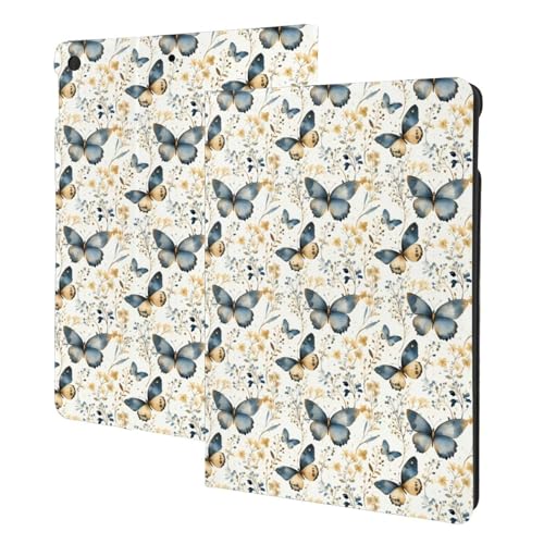 Étui folio iPad 10.2 imprimé papillon bleu clair avec fonction veille automatique