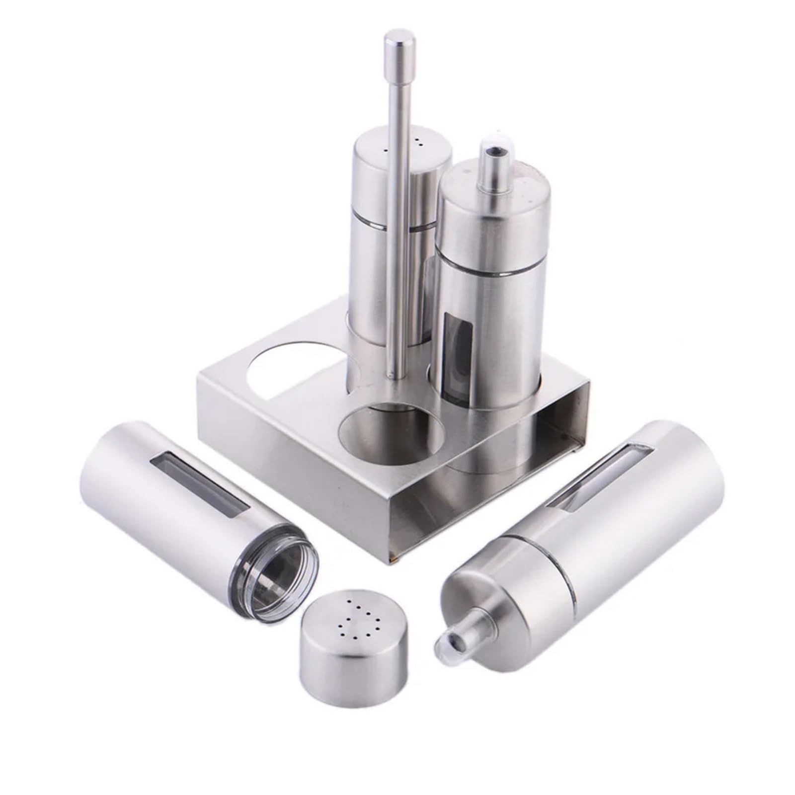 Gewürzbehälter aus Edelstahl Edelstahl-Salz- und Pfefferstreuer-Set, geruchsfreies Gewürz mit Ständer, Gewürzbox, Kochgewürzflasche, Küchenutensilien(B)