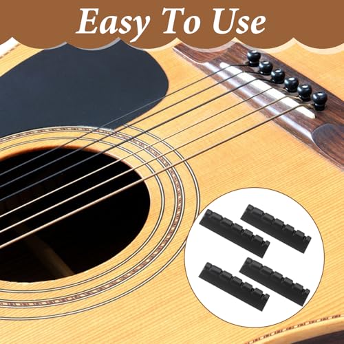 4Pcs String Guitar Nut, 43mm/1.69in Plastic Acoustic Guitar Nut for Electric Replacement, Universal Electric Guitars Parts Accessories for Acoustic Guitars(Black) - Image 4