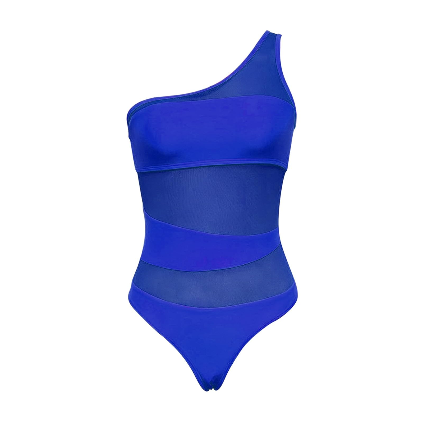 Generisch Tuta in rete monospalla con colori tinta unita e blocco colore per costumi da bagno donna bikini donna blu bianco