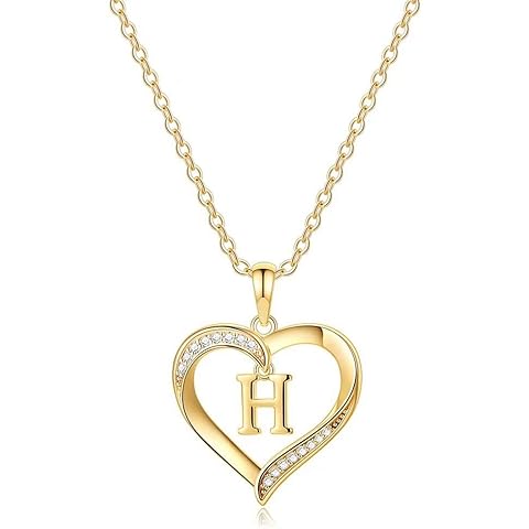 Heart Initial Necklace for Women, 14K Gold Plated Cubic Zirconia Heart Pendant Necklace, Dainty Initial Charm Necklace Letter A to Z Initial Jewelry for Women Girls