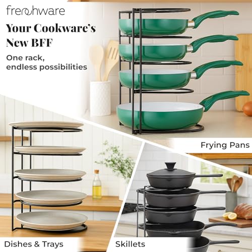 Image of Frenchware Heavy Duty 5-Tier Vertical Tawa Stand Shelf, 12.2 x 9 inch | For Skillets, Griddles, Trays, Freestanding or Wall-Mounted, Space Saving