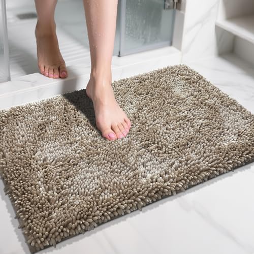 Image of Yimobra Chenille Bathroom Rugs Non Slip, Extra Thick Soft Absorbent Bath Rug 31.5x20 Inch, Machine Washable Quick Dry Bath Mat for Bathroom Floor, Tub and Shower, Home Decor Accessories, Camel