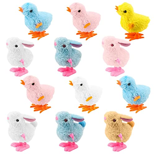 Mienocol 12 piezas de juguetes rellenos de Pascua, juguetes de conejo de pollito de Pascua (pollito y conejos)