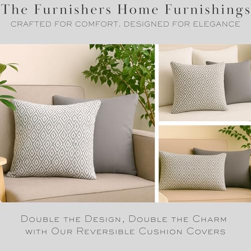 Image of Pack of 2 Reversible 24x24 Grey Cotton Argyle Woven Fashion Throw Pillow Covers Cases for Couch Sofa Home Decoration | 60x 60 cm